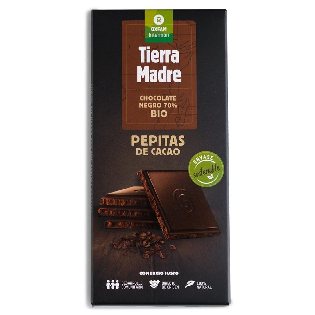 Chocolate 70% pepitas cacao bio 100g OXFAM