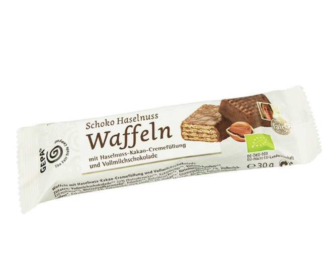 Barrita avellanas y cacao Waffeln 30gs OXFAM 